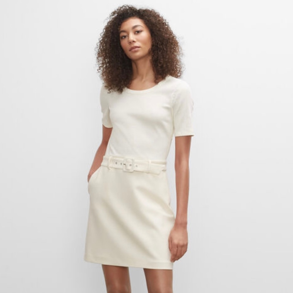 Club Monaco Cream Belted Dress